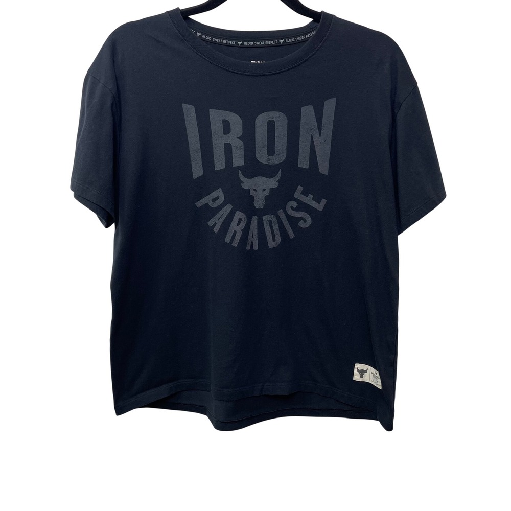 Under Armour Project Rock Iron Paradise T-Shirt Women Medium Black Graphic Tee